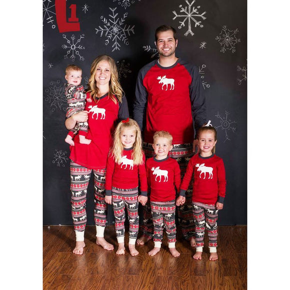 Family Christmas Pajamas Set Warm Adult Kids Girls Boy Mommy Sleepwear