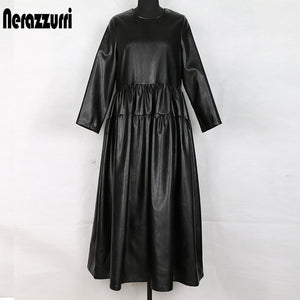 Nerazzurri black pu leather dress women