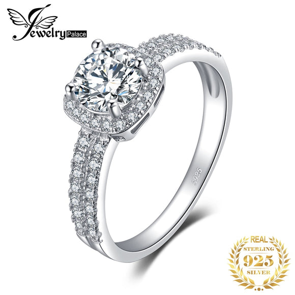 JewelryPalace 1ct CZ Halo Engagement Ring 925 Sterling Silver Rings for Women Anniversary