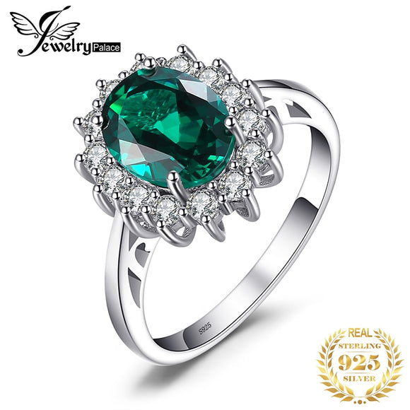 JewPalace Princess Diana Simulated Emerald Ring 925 Sterling Silver