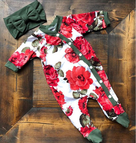 Baby Kids Girl  clothes Infant Button floral bodysuit