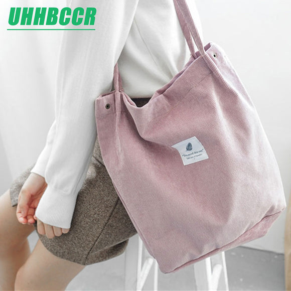 UHHBCCR Solid Corduroy Shoulder Bags Environmental Shopping Bag